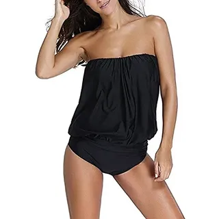 Hippolo Damen-Badeanzug für Sommer und Strand, einteilig, trägerlos, Bandeau-Badeanzug schwarz XXXL