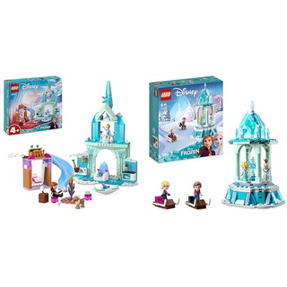 LEGO Disney Frozen Elsas Eispalast, Eiskönigin-Schloss-Spielzeug mit Prinzessin ELSA und Anna Puppen & Disney Princess Annas und Elsas magisches Karussell, Die Eiskönigin Spielzeug