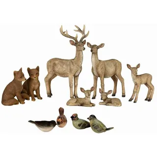 Loberon Waldtier 11er Set Pluvet, braun | Handbemalte Figuren, großes Set, Braun, detailverliebt, Polyresin