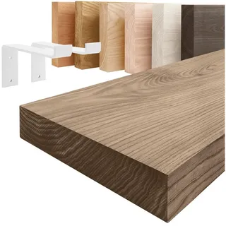 LAMO Manufaktur Wandregal Holz Gerade Regal Farbe: Nussbaum mit weißem Original 160 cm, Komplett-Set, 40mm stake Massivholzplatte braun 160 cm x 4 cm x 20 cm