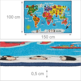 Relaxdays, Kinderteppich, Weltkarte (100 x 150 cm)