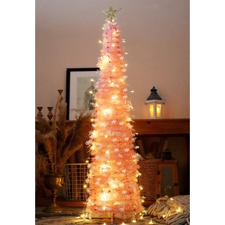 HMASYO Lametta-Weihnachtsbaum mit 50 warmen LED-Lichtern – zusammenklappbar, Pop-Up-Pailletten, künstliche Bleistiftbäume, Weihnachtsdekorationen für Zuhause, Kamin, Party, 152 cm