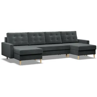 Mebligo - U-Förmige Ecksofa mit Schlaffunktion und Bettkasten BLANK, Couch U Form 294x88x140 cm, Klappsofa mit Schlaffunktion, Wohnzimmer Eckcouch mit Bettfunktion - Ecksofa Dunkelgrau