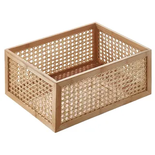 Kobolo Aufbewahrungskorb Regalkorb aus Holz und Rattan Gr L braun