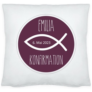 4youDesign Personalisiertes Kissen Meine Konfirmation/Firmung/Kommunion (Fisch) - Geschenkidee - Dekokissen - personalisiertes Geschenk (violett)