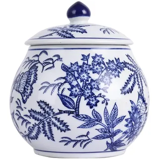 Ming and Qing Dynasty Style Blaues und weißes Porzellan-Ingwerglas – handbemaltes Blumen-Chinoiserie dekoratives Glas, Keramik-Blumenvase & Vorratsdose für Heimdekoration, Tee oder Snacks (Zye-Glas)