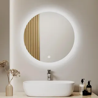 S'AFIELINA Badspiegel Rund 60cm Badezimmerspiegel mit Beleuchtung LED Badspiegel Rund mit Touch Schalter Dimmbare Helligkeit LED Spiegel Rund Kaltweiß Licht 6500K