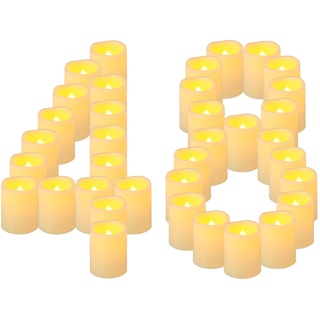 Yakpo 48 Stück 5 cm Votivkerzen, batteriebetrieben, flammenlos, flackernde LED-Votiv-Teelichtkerze, elektrisch betriebene flammenlose Kerze, Großpackung für Feiertage Hochzeiten Halloween-Dekorationen