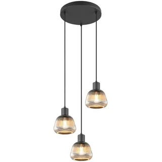 TRIO Leuchten LED Pendelleuchte, Dimmfunktion, LED wechselbar, warmweiß, 3er Cluster Rauch-Glas Chrom Lampenschirm hängend über Esstisch Ø37cm grau|schwarz