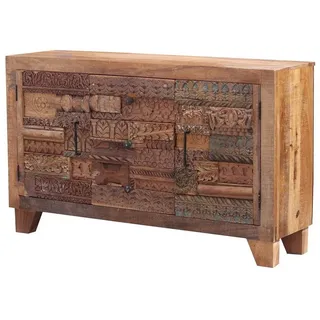 Casa Moro Sideboard Indische Kommode Mara 150x40x90 cm (B/T/H) im Puzzle Design (mit handgeschnitzten Fronten schmales Sideboard breit, aus Massivholz Einfach schöner Wohnen CAC20501320), Designer Kommode braun