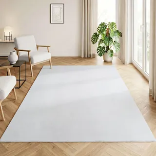 HomebyHome Teppich Weiss 140x200 cm Waschbarer Kurzflor Teppich, rutschfest & weich, modernes einfarbiges Design für Wohnzimmer, Schlafzimmer, Küche & Kinderzimmer.
