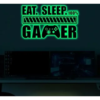Spiel-wandtattoo, Leuchtet Im Dunkeln – Grün – Gamer-boy-wandaufkleber