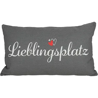 Cepewa Kissen Lieblingsplatz | 40x25cm grau weiß rot Baumwolle 180g Polyesterfüllung Reißverschluss | Kuschelkissen einseitig Bedruckt zum Verschenken (1 x Kissen Lieblingsplatz)