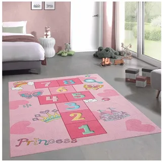 Carpetia Kinderteppich Hüpfkästchen Kinder-Spielteppich mit Prinzessinnen Burg in rosa, rechteckig, Höhe: 5 mm rosa 120 cm x 160 cm x 5 mm