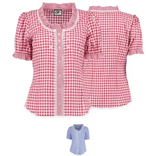 German Wear Carmenbluse OB35 Trachtenbluse Carmenbluse für trachten lederhosen bluse kariert rot 46/3XL