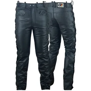 German Wear Lederhose GW860 Black Lederjeans Büffelleder geschnürt Schwarz 60/4XL