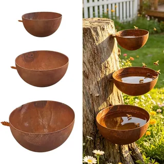 FUFRE 3er Set Vogeltränke, Vogeltränke Hängend ∅6/8/10cm Aus Metall, Gartendeko Insektentränke Vogelfutterspender, Retro Wassertränke Für Vögel Bienentränke Für Draußen, Garten, Hof, Terrasse (A)