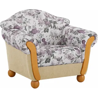 Sessel HOME AFFAIRE "Milano, bequemer Loungesessel, Landhaus-Stil, Holz-Chatosen und -Füße", beige (creme, flieder geblümt), B:102cm H:83cm T:81cm, Chenille (70% Polyacryl, 30% Polyester) auf Korpus und Zierkissen, Sitz und Rücken im Blumenmuster »Paradise« (100% Polyester);Chenille (70% Polyacryl, 30% Polyester), Sessel, Sessel