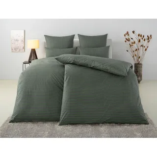 Bettwäsche BRUNO BANANI "Jassen", grau (grün, anthrazit), B/L: 200cm x 200cm, 1 Stk., 2 Stk., Renforcé, B/L: 80cm x 80cm & 80cm x 80cm, 3 Stk., Renforcé, Obermaterial: 100% Baumwolle, Bettwäsche, Bettwäsche, moderne Bettwäsche aus Baumwolle, Streifen-Design, mehrere Qualitäten