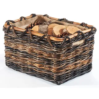 Kobolo Kaminholzkorb Rattan und Bananenblatt 50 x 37 x 30 cm inkl. Jutestoff Braun