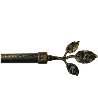 Gardinenstange aus Eisen, ausziehbar, Gardinenstange, Gardine, Blätter, 120 – 210 cm, Schwarz / Gold