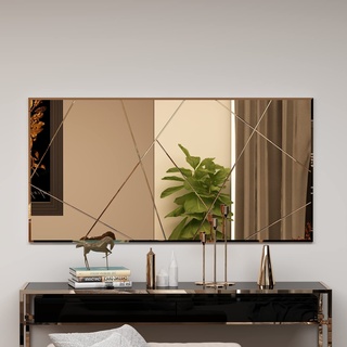 moebel17 Eilish Spiegel ohne Rahmen, Wandspiegel mit Mustern im Glas, geeignet als Kosmetikspiegel, rechteckig mit Montage-Set, Bronze, 90° drehbar, modernes Design, 120 x 60 x 2,2 cm, 9123