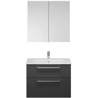 burgbad Eqio Badmöbel-Set 82 cm mit Keramik-Waschtisch Slim und Unterschrank mit Stangengriff P95, mit Spiegelschrank, Badmöbel,