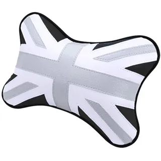 Heinmo Autositz Kopfstützenkissen PU Leder Union Jack Stil Knochen Nackenkissen Kopfstütze Nackenstütze Für Alle Cooper Modelle Clubman Countryman R55 R56 R60 F55 F56 F60