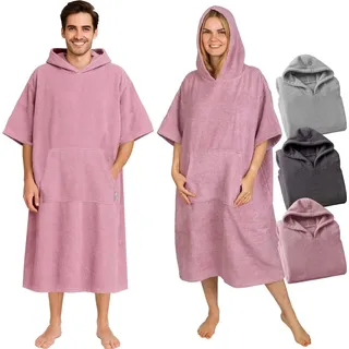 Frottee Badeponcho Damen Herren - Strandponcho 100% Baumwolle Surf Poncho Erwachsene Handtuch Kapuze Bade Surfponcho Bademantel Altrose L/XL - Rosa