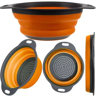 Küchensieb aus Silikon Faltbar Spülmaschienenfest Nudelsieb Seiher für Obst Gemüse Grau-Orange 23253