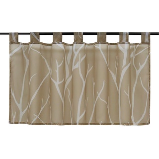 HeichkelL Voile Transparent Scheibengardine Modern Schlaufen Kurzstore Bedruckt 》Baumzweige《 Küchegardine Sand HxB 45x120 cm