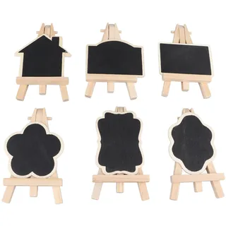 Mini-Kreidetafel-Schilder, 6 Stück, Verschiedene Formen, Kleine Kreidetafel-Etiketten mit Staffelei-Ständer, Doppelseitige Holztafel für Tischnummern, Tischkarten