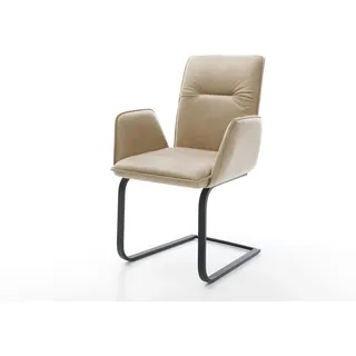 DELIFE Polsterstuhl Vinja-Flex, Freischwinger flach Schwarz Mikrofaser Beige Vintage beige|weiß