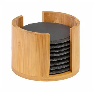 Westmark 8 Naturschiefer-Untersetzer, rund, 10 cm, in Bambusbox
