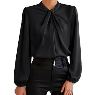 AFAZ New Trading UG Blusentop Damen Casual Business Top Langarm Party Bluse Bowtie Oberteil XL