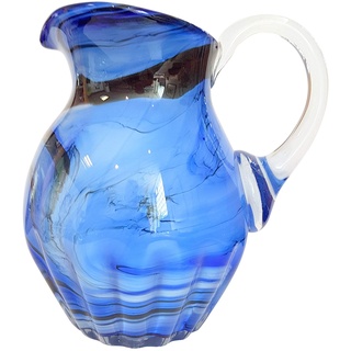 Oberstdorfer Glashütte Blumenkrug antiker Stil mit Henkel Vase Glas Amphore blau beige Weiss Zierkrug Tischkrug mundgeblasenes Kristallglas Höhe ca. 26 cm