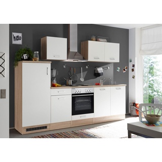 respekta Küche Küchenzeile Küchenblock Einbauküche 270 cm Eiche Natura weiß