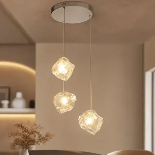 Dreiflammige Pendelleuchte Mit Milchglas-effekt, Modernes Design Aus Glas Und Metall, Verstellbares Dreifarbiges Led-licht, Ideal Für Esszimmer Und Eingangsbereich