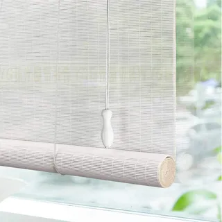 Natur Bambusrollo Raffrollo Rollläden,Pavillon Patio Weiß Sichtschutz Rollos Holzrollo Schattierung mit Haken,Verdunkelungsrollos für Teestube Partition Office,Breit 50-140cm (130x160cm/51x63in)