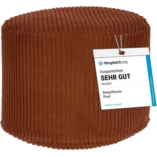 DreamRoots Runder Cord Pouf Hocker 380 g/m2 als Bequemer Bodenstuhl und Vielseitiges Sitzkissen Boden für Wohnzimmer Schlafzimmer oder Homeoffice 35x35x25 cm Indian tan
