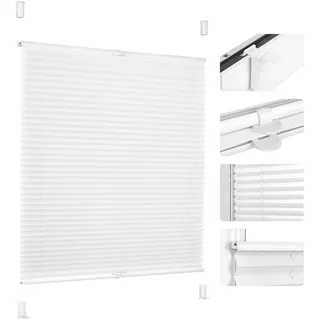 Grandekor Plissee Klemmfix ohne Bohren 70 x 130cm Weiß Faltrollo Jalousie für Tür & Fenster Blickdicht Sichtschutz Sonnenschutz Rollos für Wohnzimmer Kinderzimmer Einfach Montage & Stabil