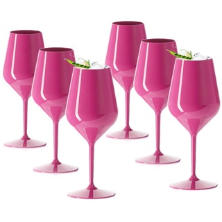 Doimoflair Weingläser aus Kunststoff bruchsicher Weinbecher Sektgläser Plastik 47 cl. (Pink)