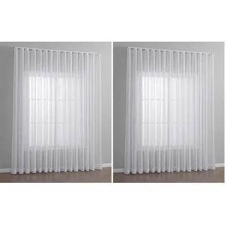 Gardine Voile Batist mit Wellenband »Wien« HxB 245x300 cm Weiß 1:2 Wellenband Bleibandabschluß Knitterarm Wellenfall 2025100 (Packung mit 2)