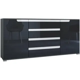 Vladon Sideboard, Schwarz Hochglanz, Holzwerkstoff, 166.5x75.5x35 cm, Wohnzimmer, Kommoden & Sideboards, Sideboards