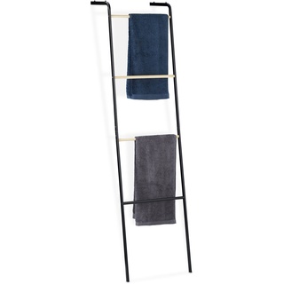 Relaxdays Handtuchleiter aus Metall, 4 Sprossen, für Handtücher & Kleidung, platzsparend, HxBxT 160x40x26 cm, schwarz