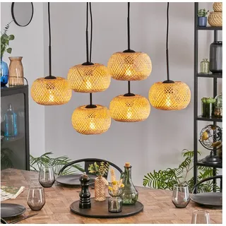 hofstein Hängeleuchte Hängelampe aus Metall/Bambus in Schwarz/Naturfarben, ohne Leuchtmittel, moderne Pendelleuchte im Boho-Design, 6 x E27 beige