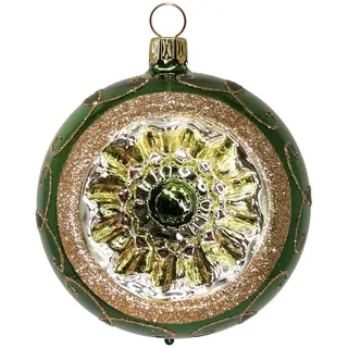 Schatzhauser Weihnachtsbaumkugel Reflexkugel Spitzenbordüre fichtengrün (1 St), mundgeblasen, handbemalt grün Ø 8 cm