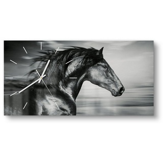 DEQORI Wanduhr 'Galoppierendes Pferd' (Glas Glasuhr modern Wand Uhr Design Küchenuhr) schwarz 60 cm x 30 cm