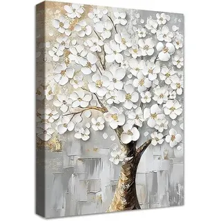 Leinwandbild Blumenbaum Rahmen Wandbild 40L x 60B cm Weiße Blumen Baum