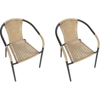 LC Garden »Garvista« 2er Set Gartenstühle Braun/Gelb Metall/PE-Rattan Stapelstühle Bistrostühle stapelbar